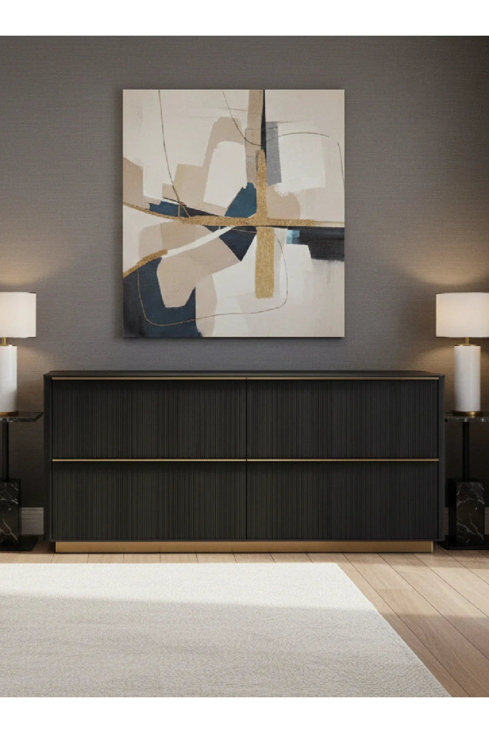 Luxury Modern Reeded Oak Dresser European Style for Villa