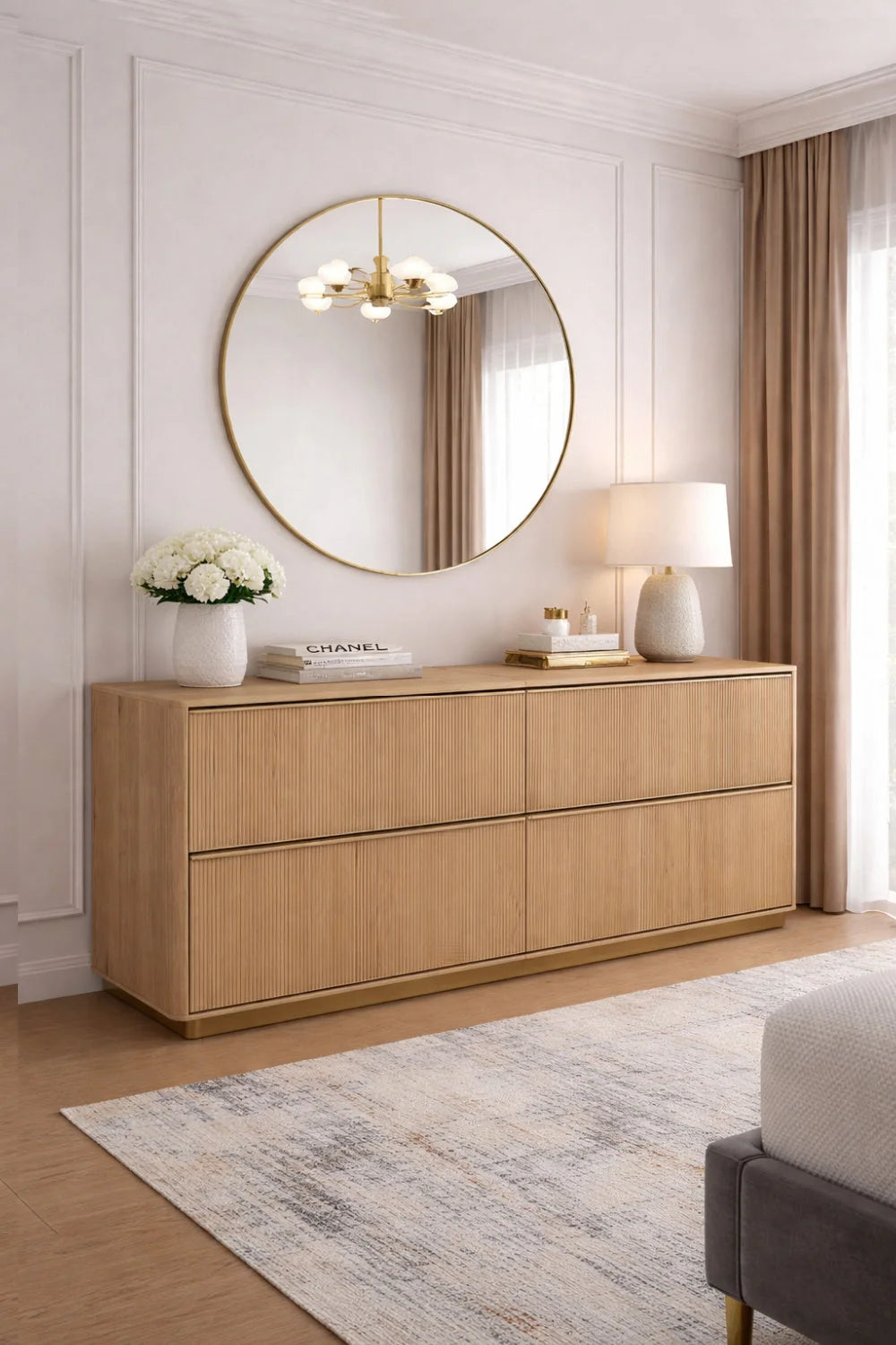 Luxury Modern Reeded Oak Dresser European Style for Villa