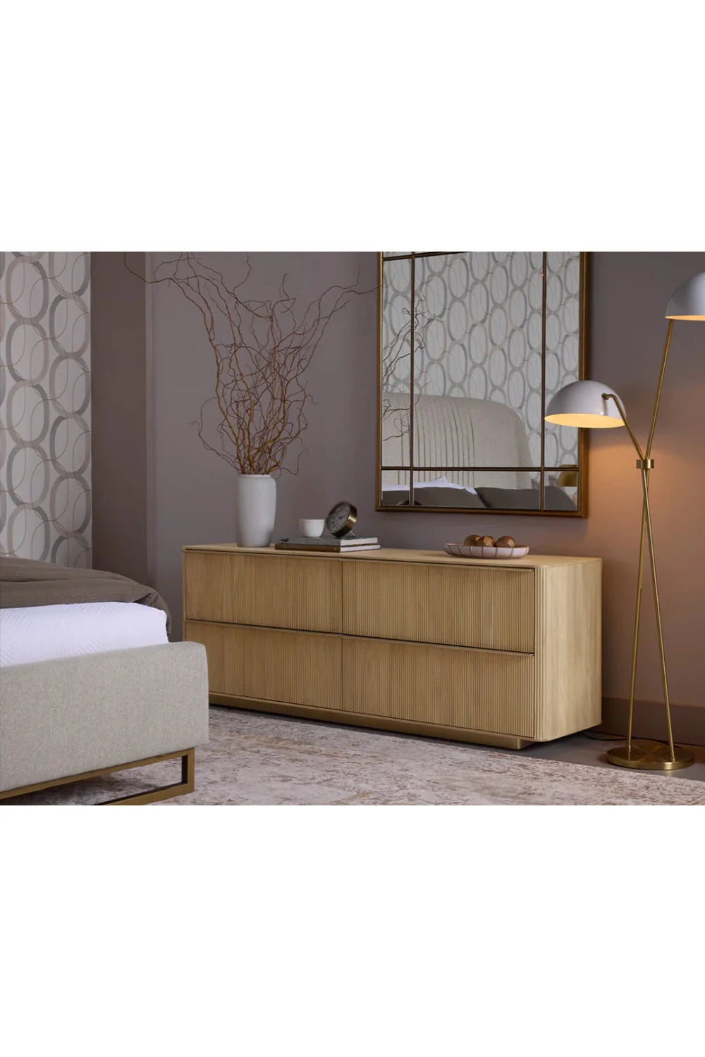 Luxury Modern Reeded Oak Dresser European Style for Villa