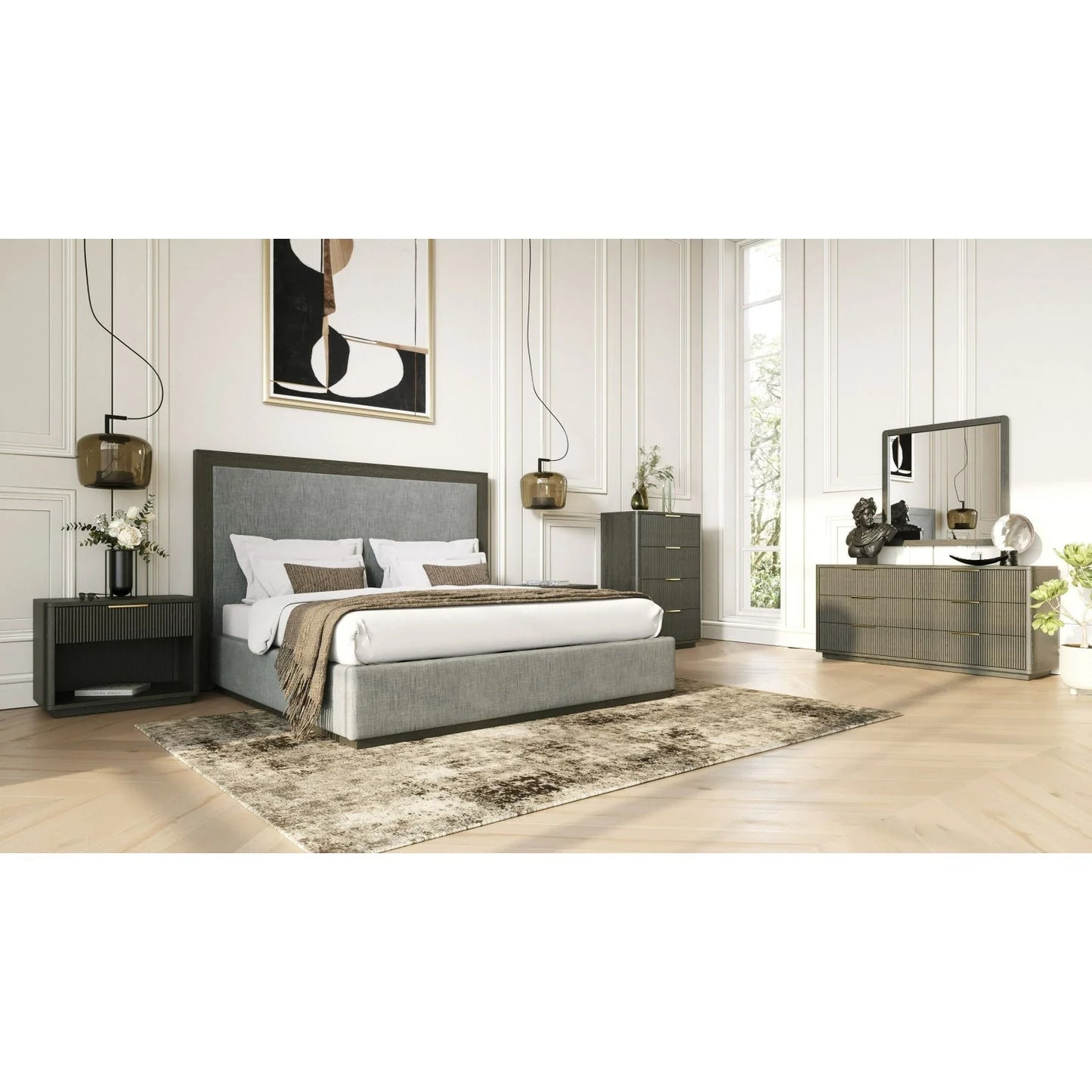 Luxury Modern Reeded Wood 4-Drawer Chest European Style for Villa