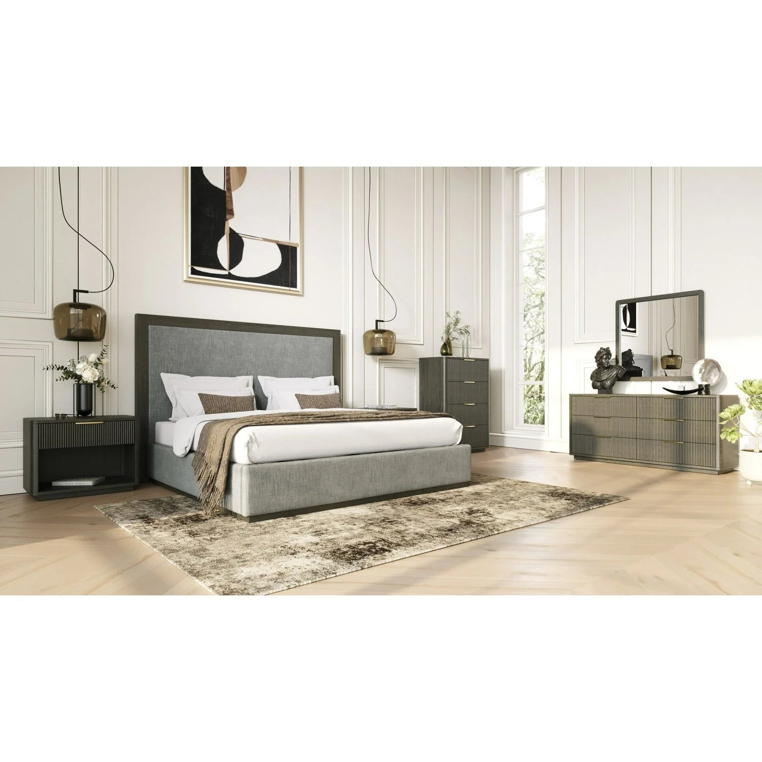 Luxury Modern Reeded Wood 4-Drawer Chest European Style for Villa