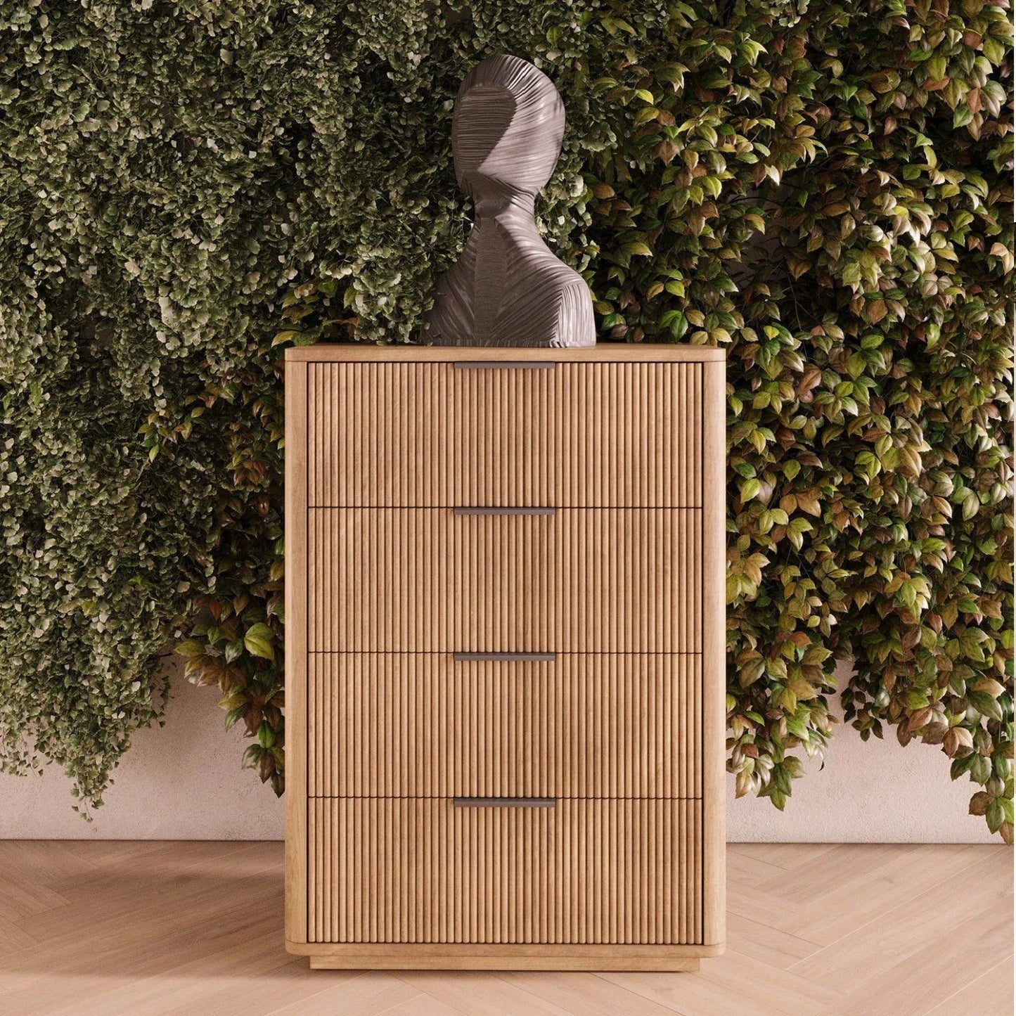 Luxury Modern Reeded Wood 4-Drawer Chest European Style for Villa