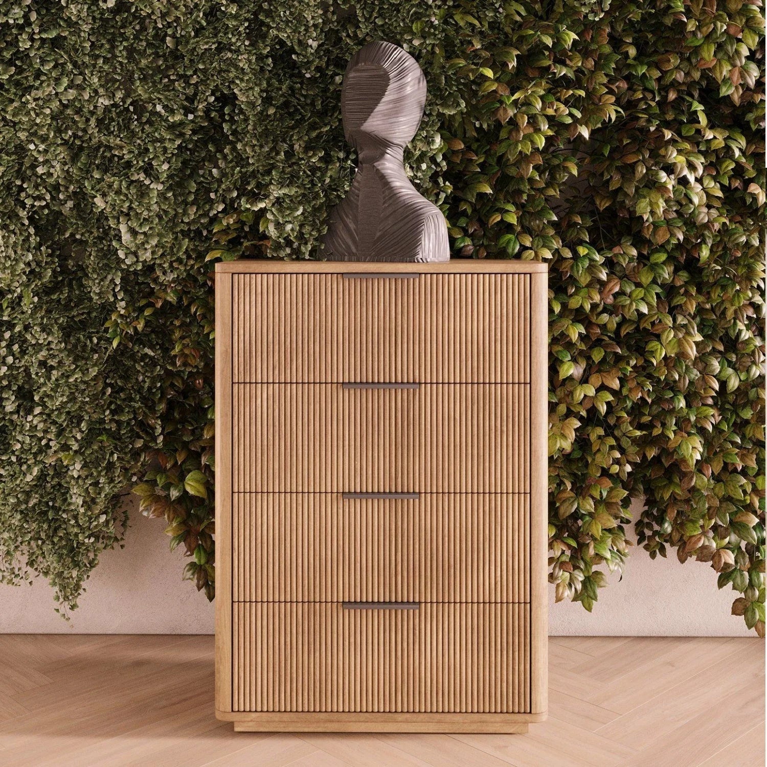 Luxury Modern Reeded Wood 4-Drawer Chest European Style for Villa