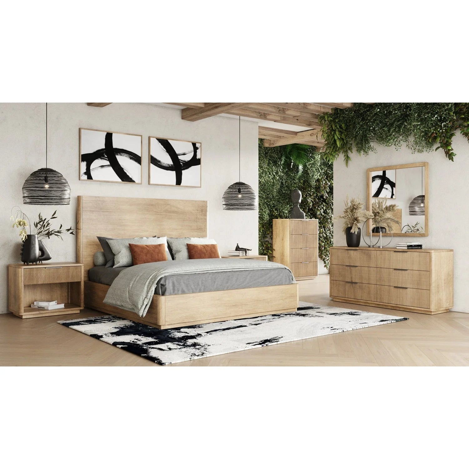 Luxury Modern Reeded Wood 4-Drawer Chest European Style for Villa