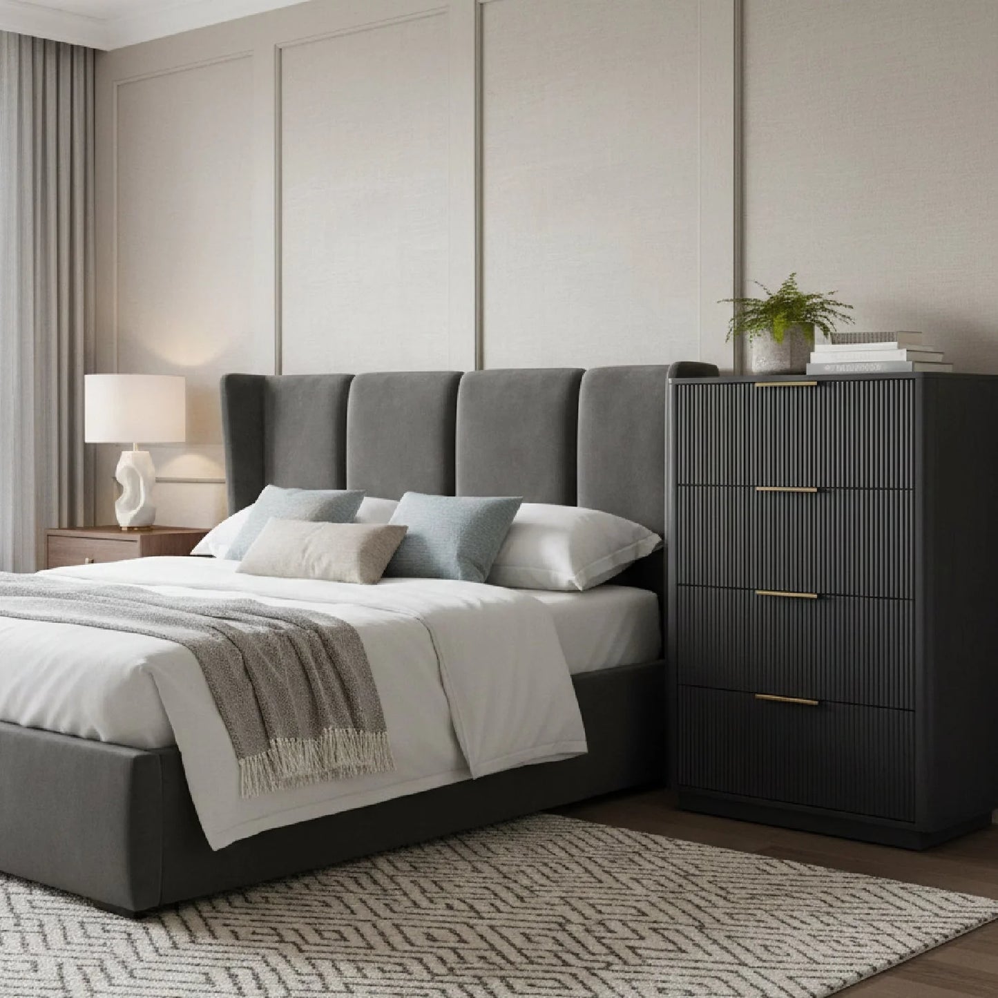 Luxury Modern Reeded Wood 4-Drawer Chest European Style for Villa