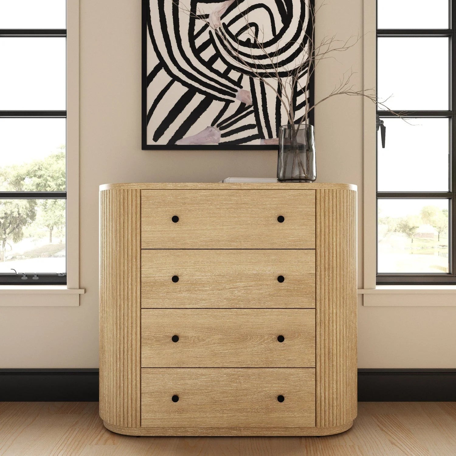 Luxury Modern Ribbed Acacia 4-Drawer Chest European Style for Villa