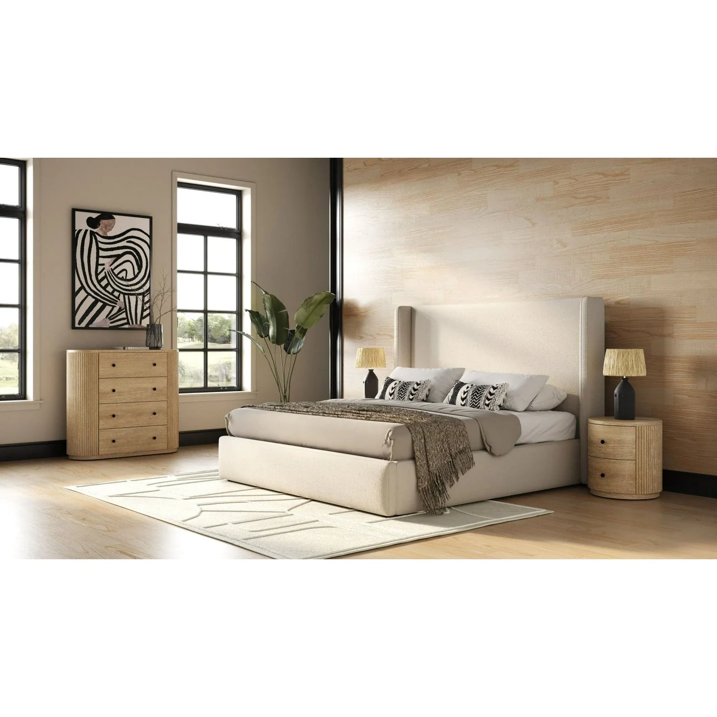 Luxury Modern Ribbed Acacia 4-Drawer Chest European Style for Villa