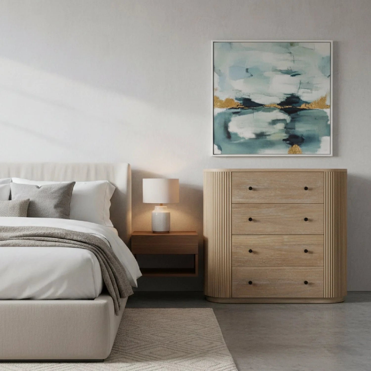 Luxury Modern Ribbed Acacia 4-Drawer Chest European Style for Villa