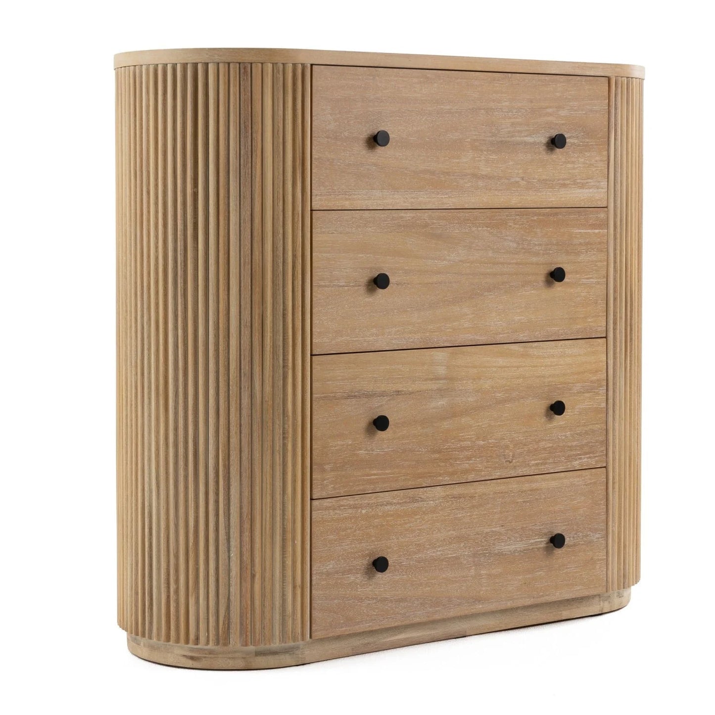 Luxury Modern Ribbed Acacia 4-Drawer Chest European Style for Villa