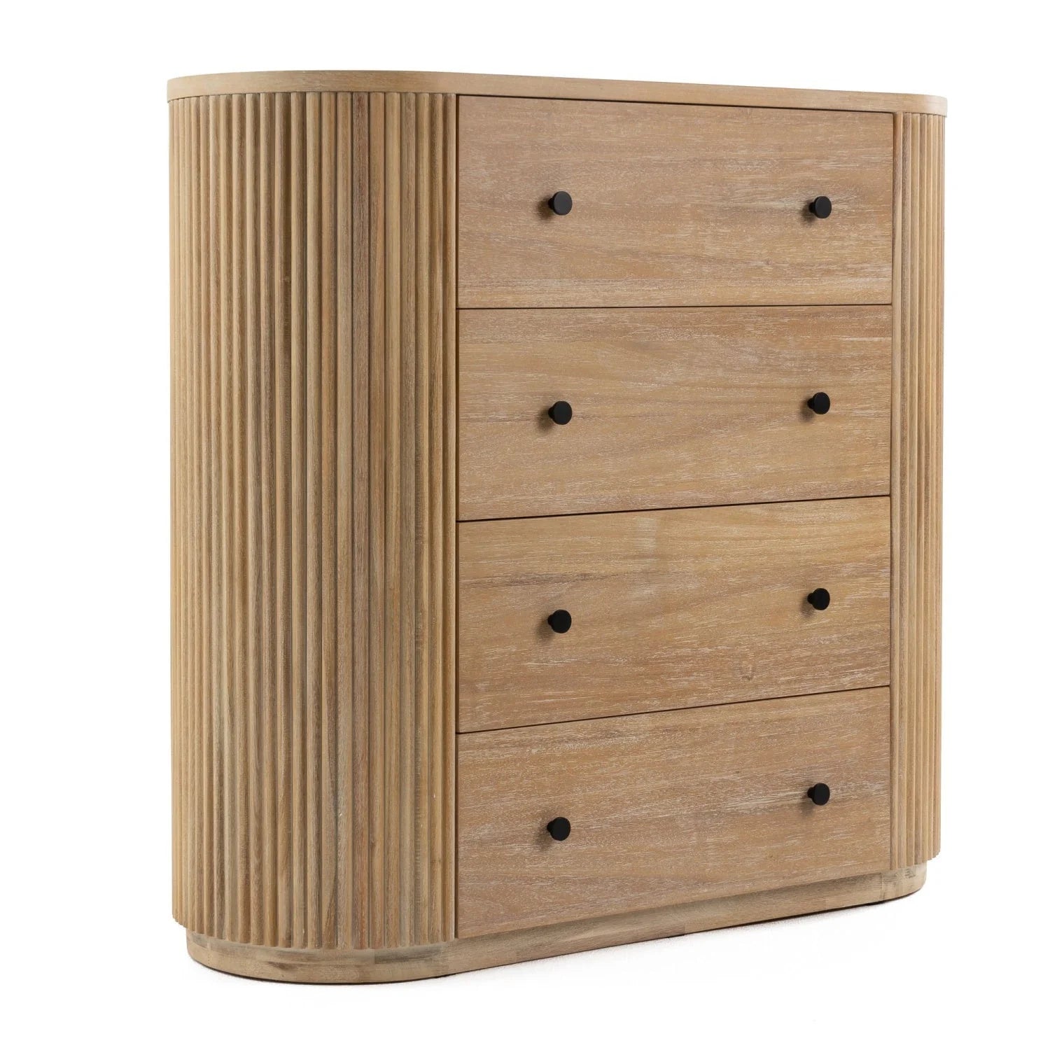 Luxury Modern Ribbed Acacia 4-Drawer Chest European Style for Villa