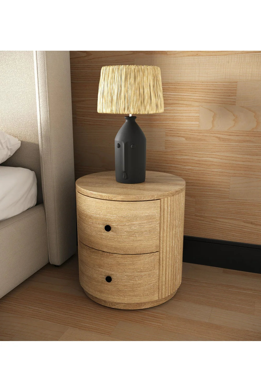 Luxury Modern Ribbed Acacia Nightstand European Style for Villa