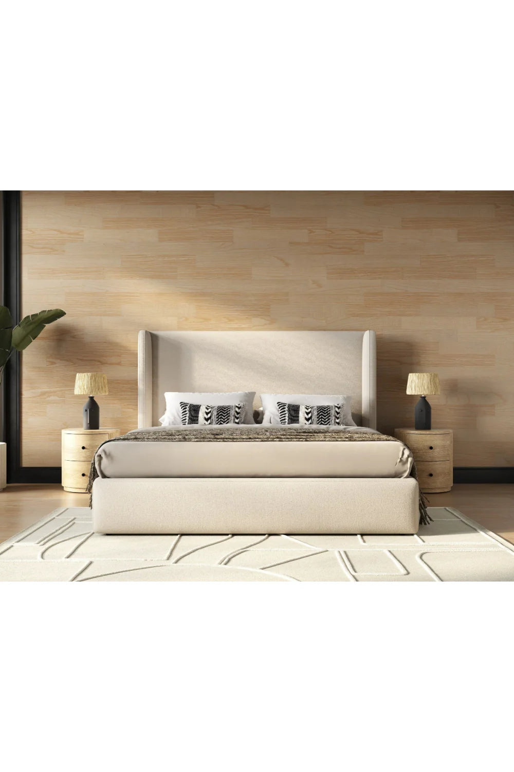Luxury Modern Ribbed Acacia Nightstand European Style for Villa