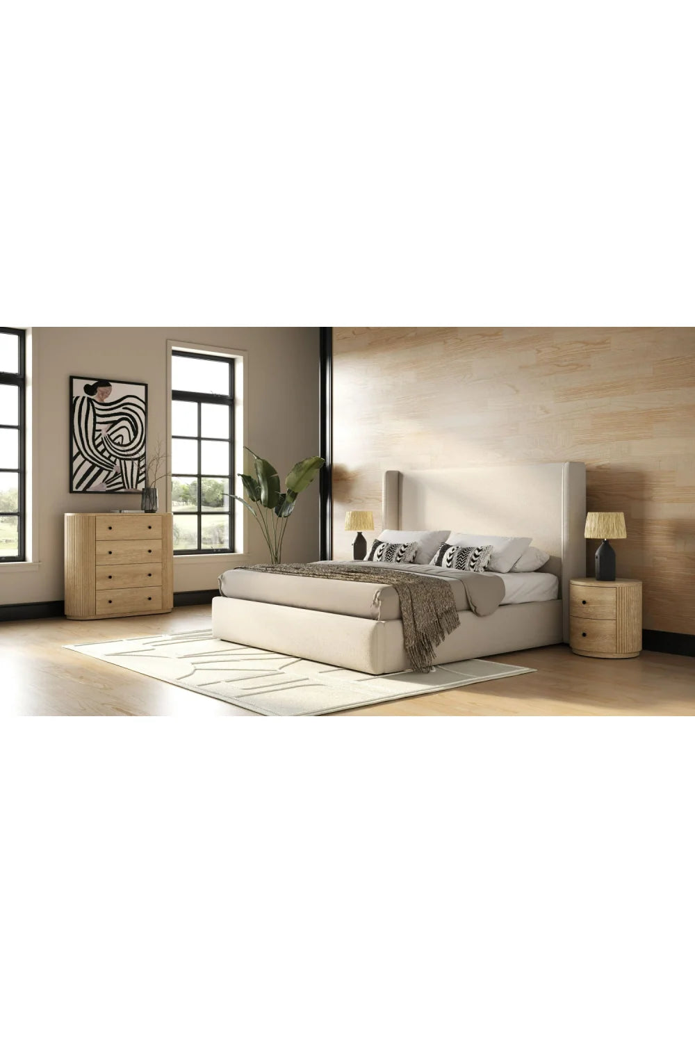 Luxury Modern Ribbed Acacia Nightstand European Style for Villa
