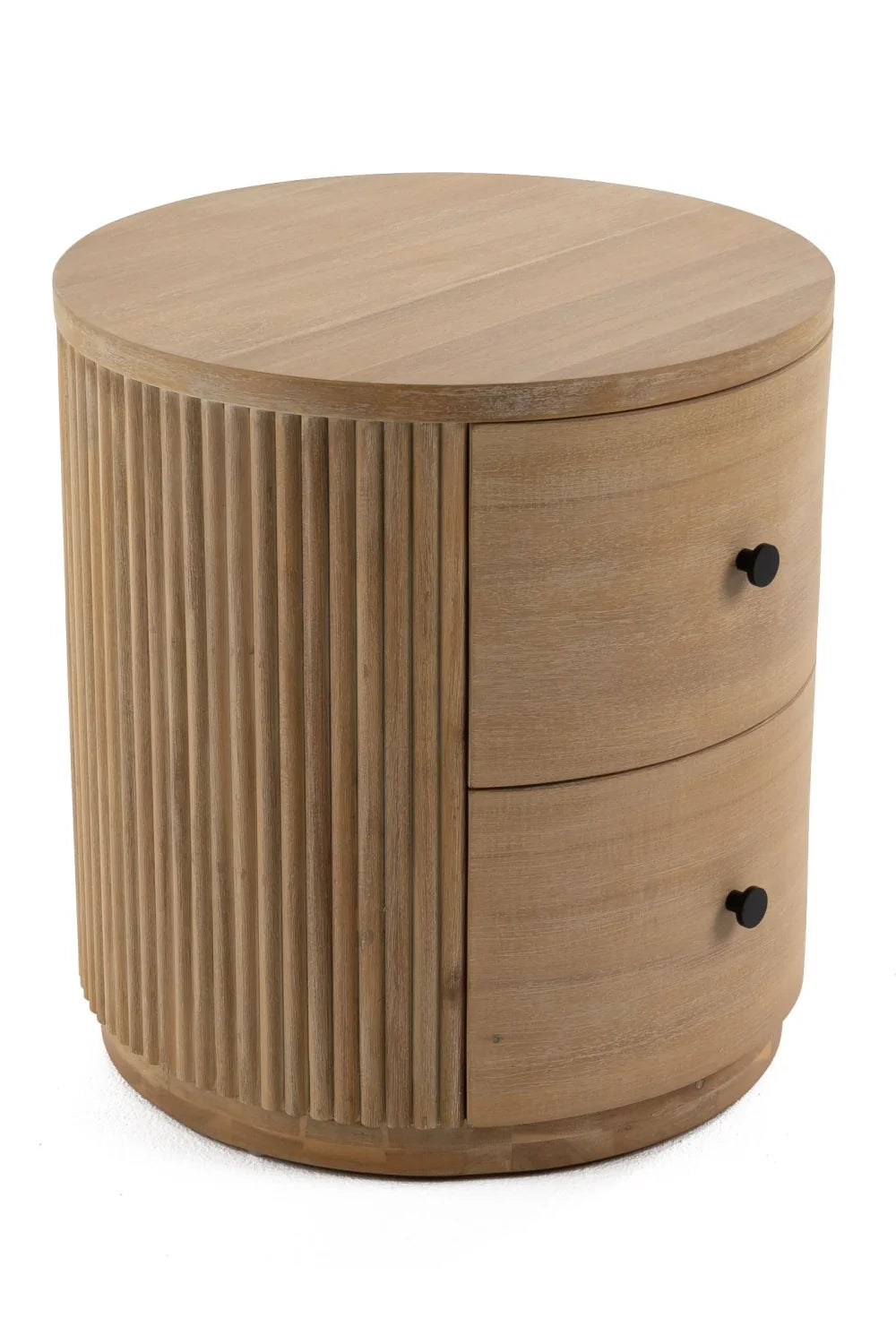 Luxury Modern Ribbed Acacia Nightstand European Style for Villa