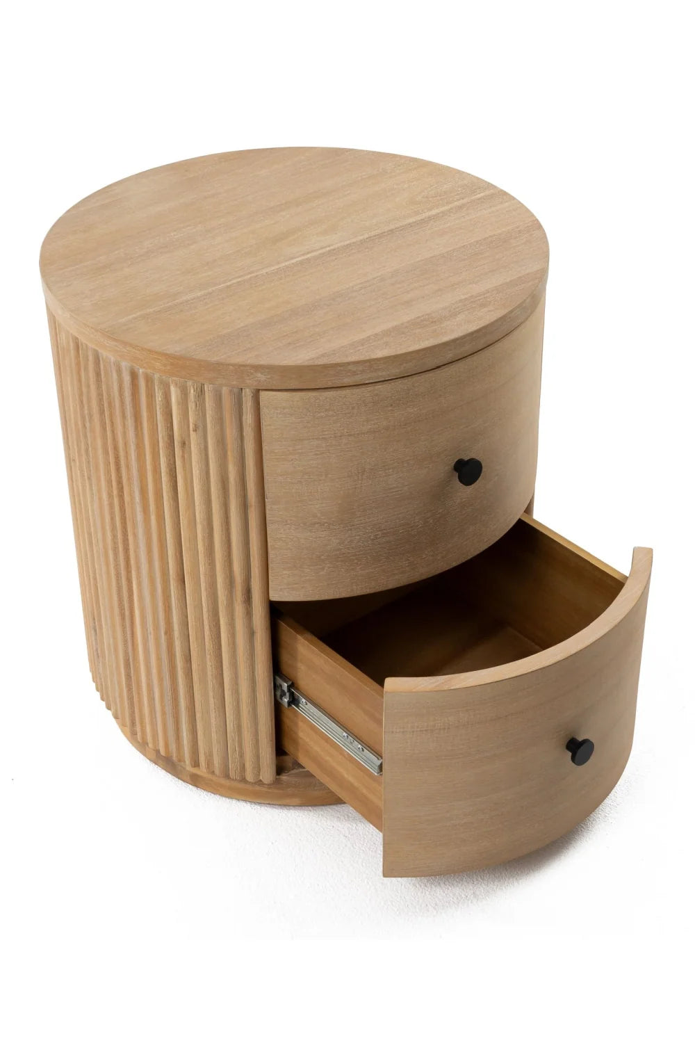 Luxury Modern Ribbed Acacia Nightstand European Style for Villa