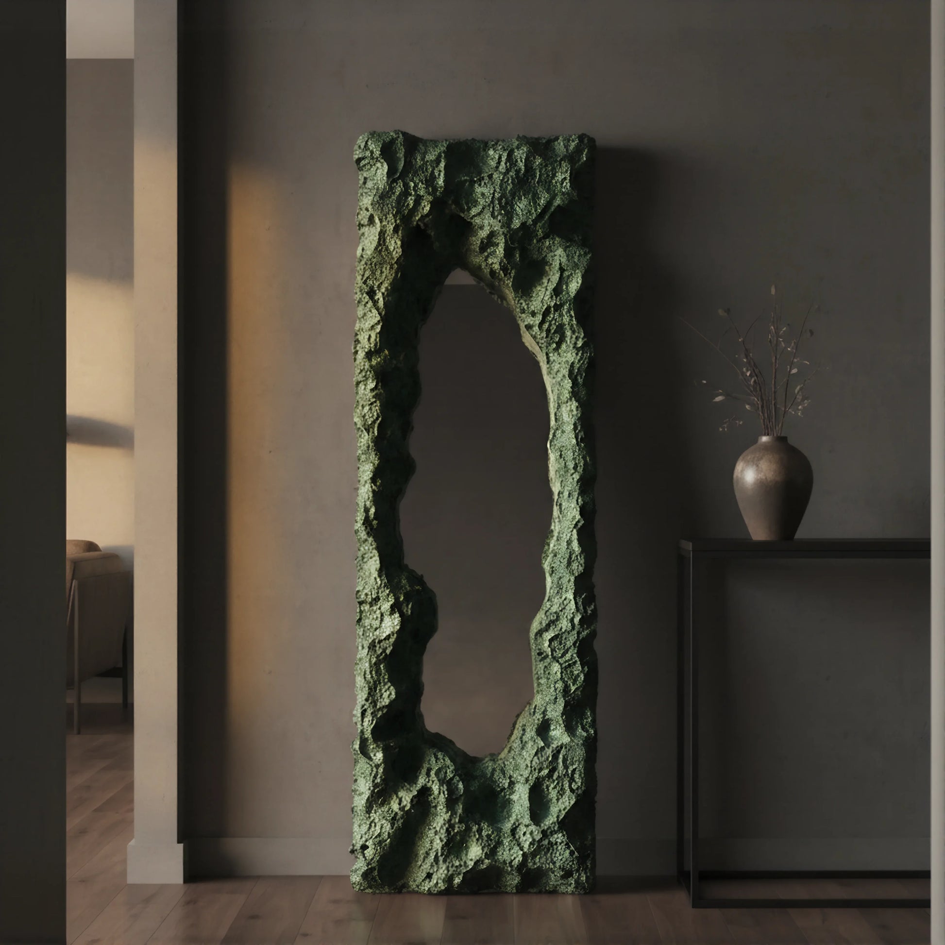 Luxury Modern Rift Opening Jade Fissure Green Mirror European Style for Villa