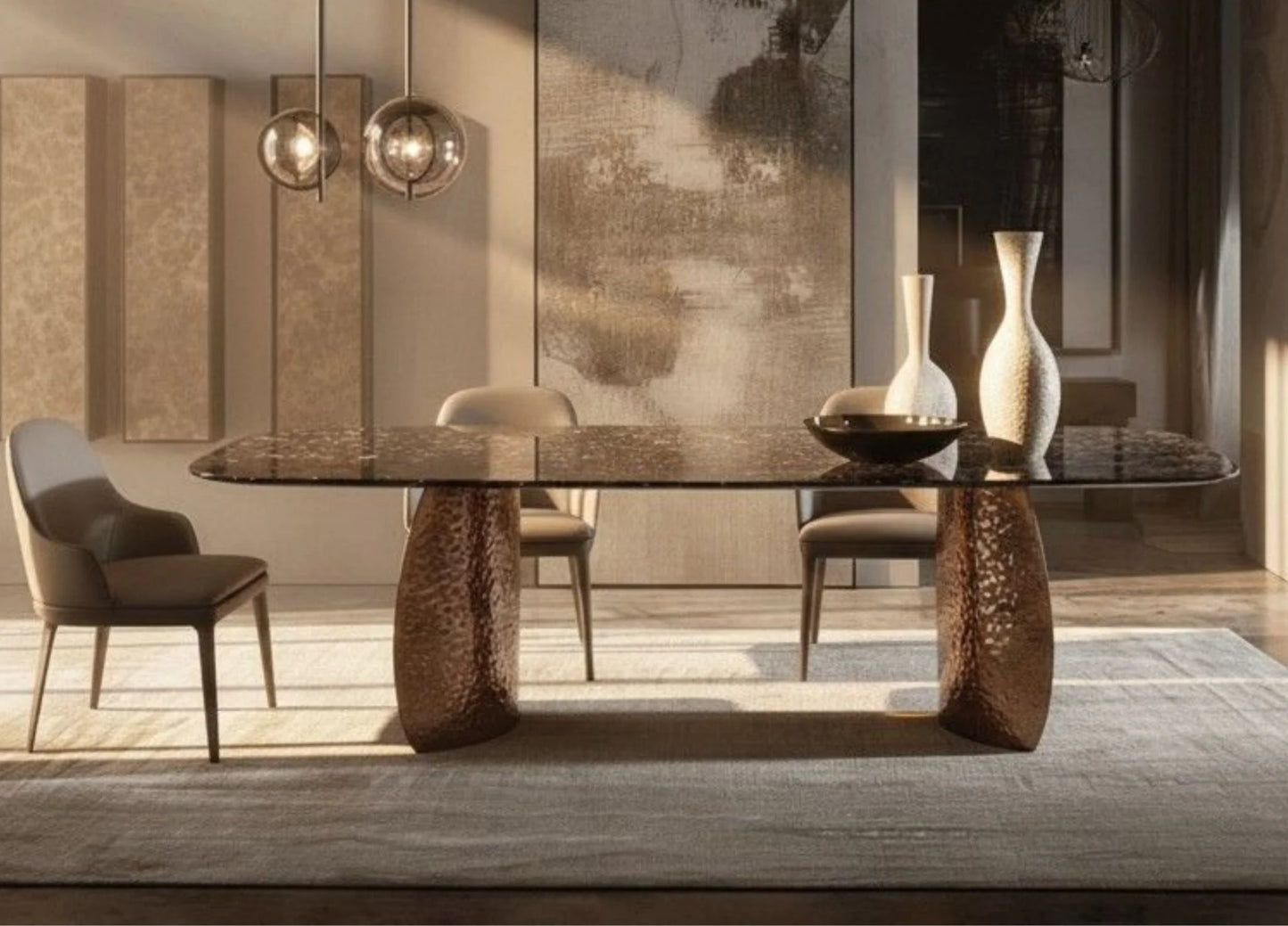 Luxury Modern Riviera Glass Dining Table European Style for Villa