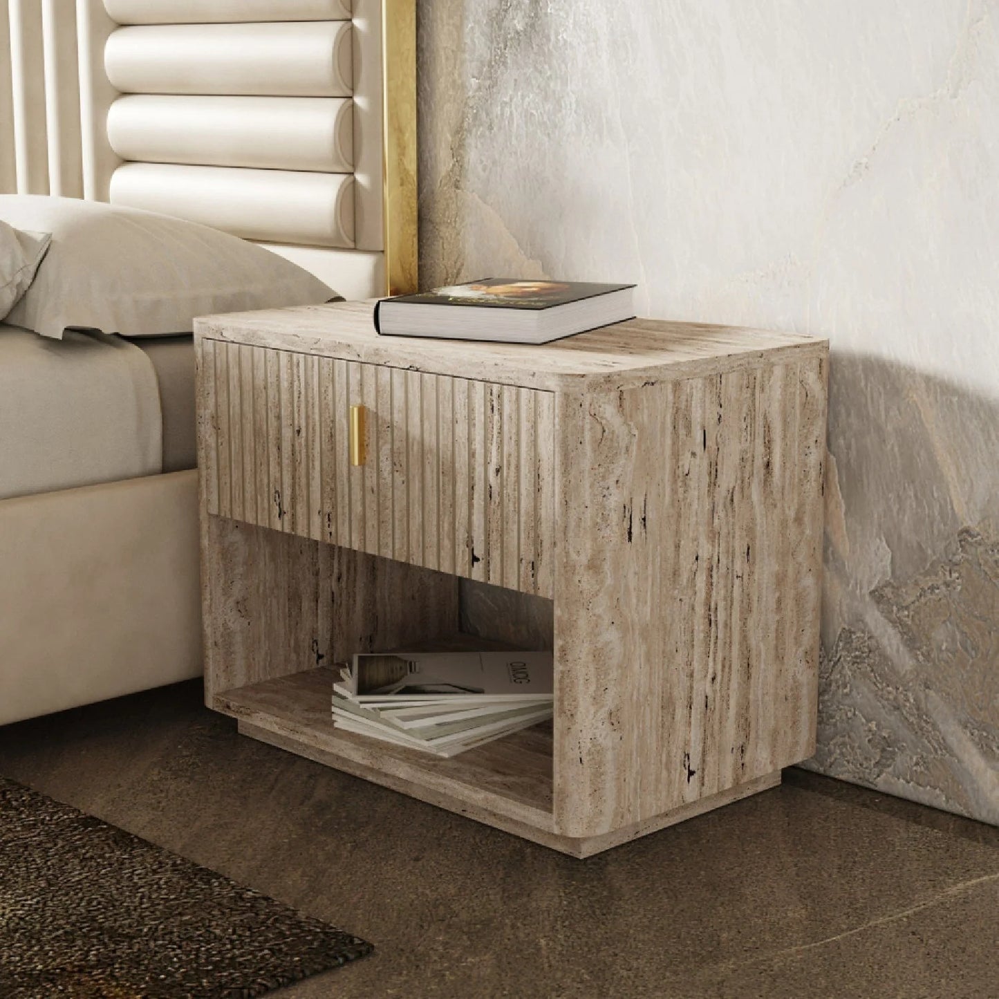 Luxury Modern Roma Travertine Nightstand European Style for Villa