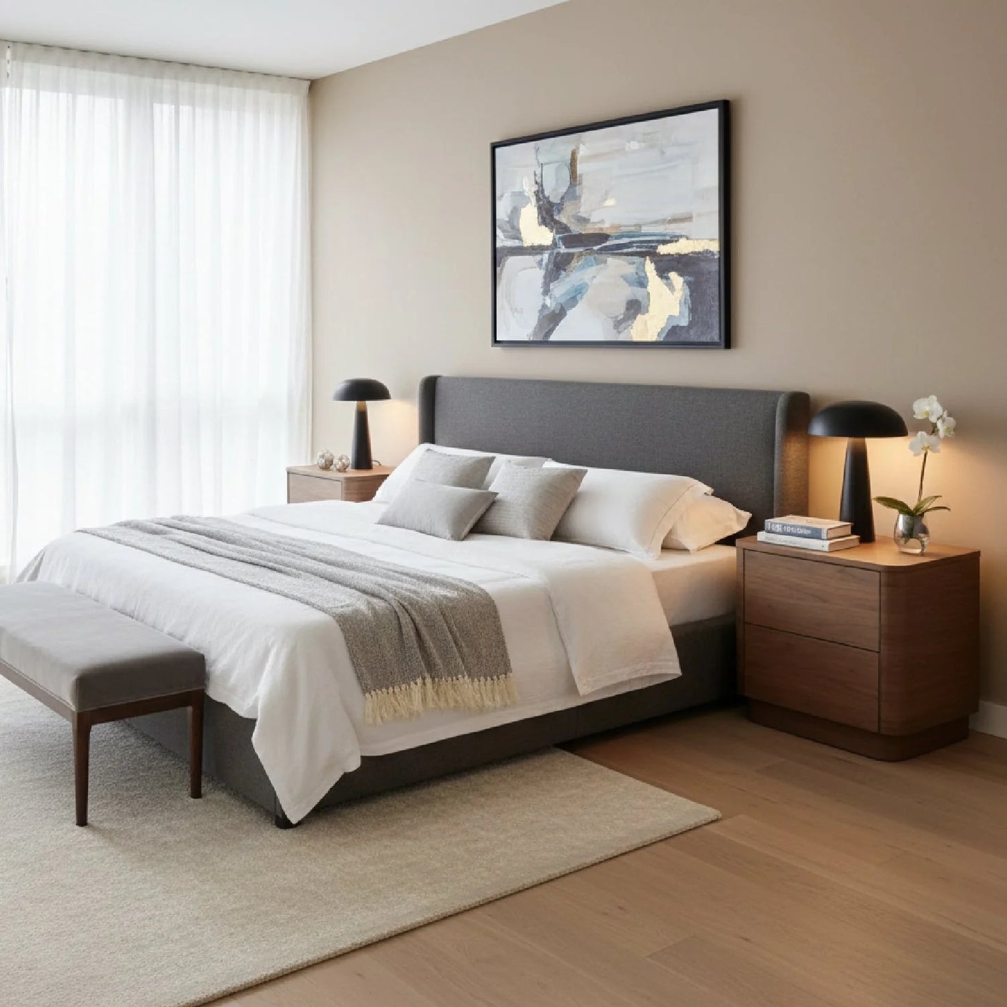 Luxury Modern Round Off 2-Drawer Nightstand European Style for Villa