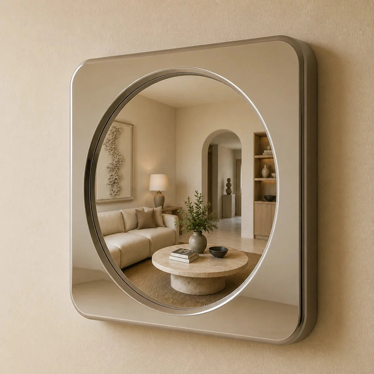 Luxury Modern Rounded Square Mirror European Style for Villa