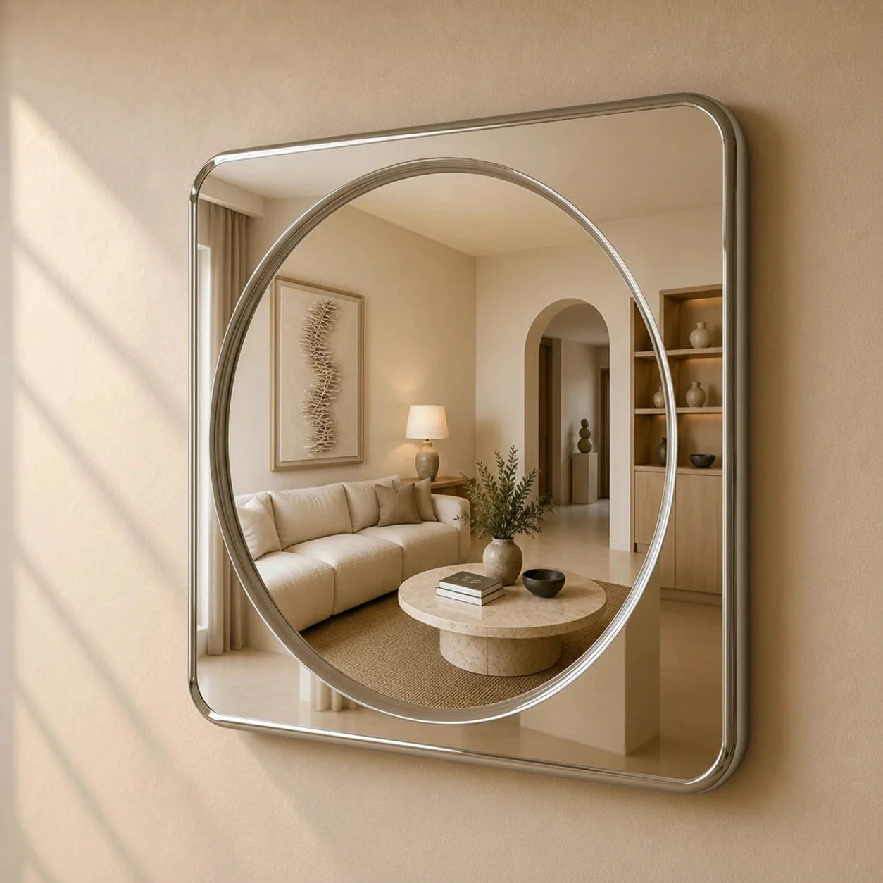 Luxury Modern Rounded Square Mirror European Style for Villa