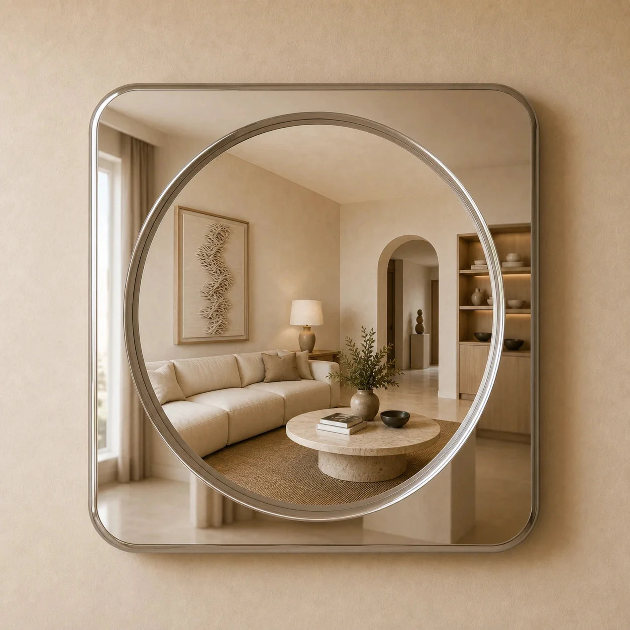 Luxury Modern Rounded Square Mirror European Style for Villa