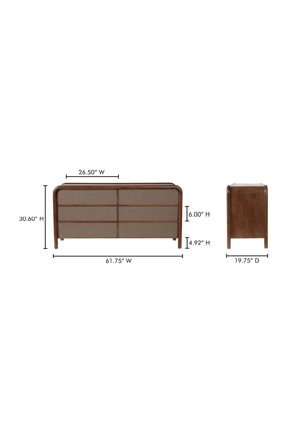 Luxury Modern Rye 6-Drawer Dresser European Style for Villa