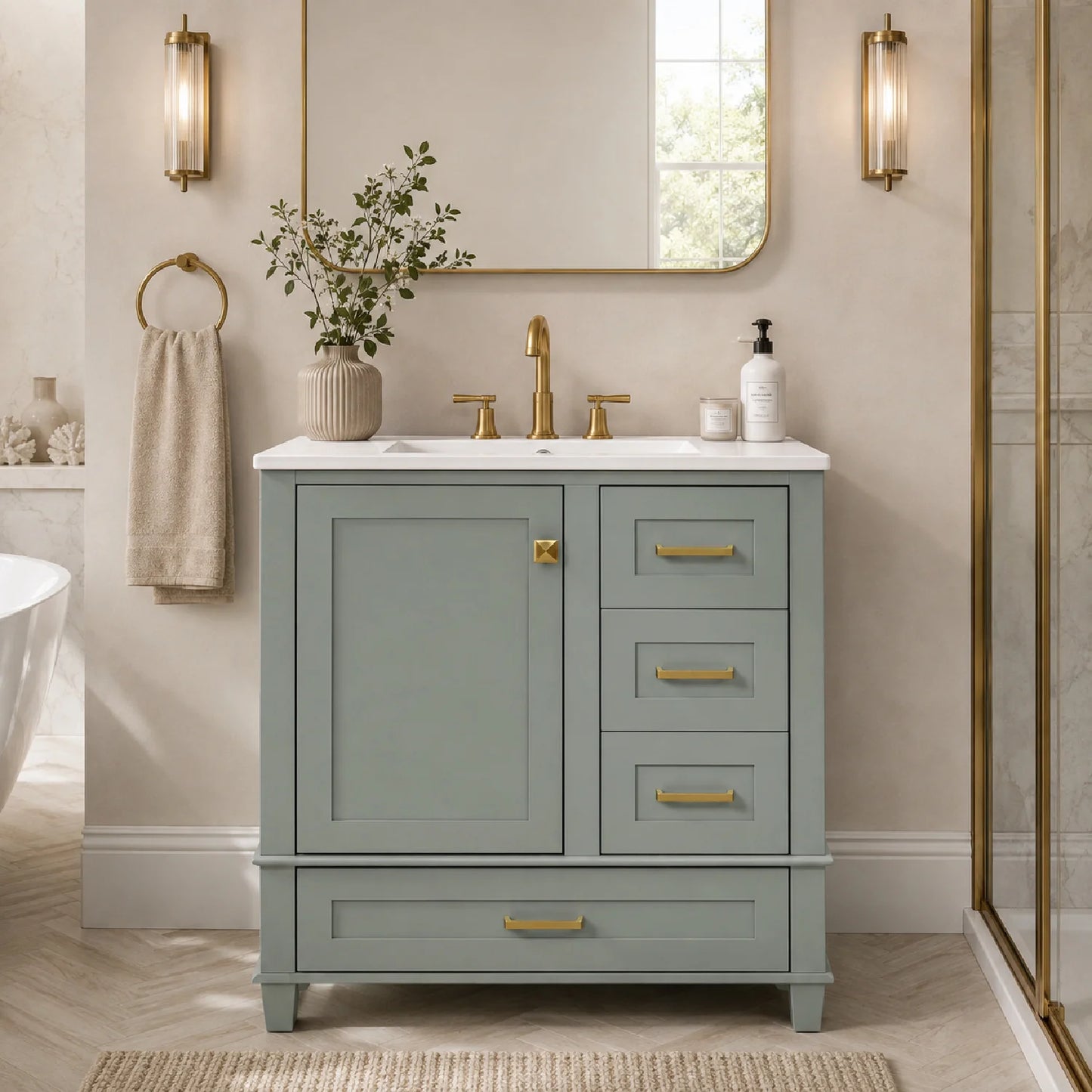 Luxury Modern Sage Green Bathroom Vanity European Style for Villa