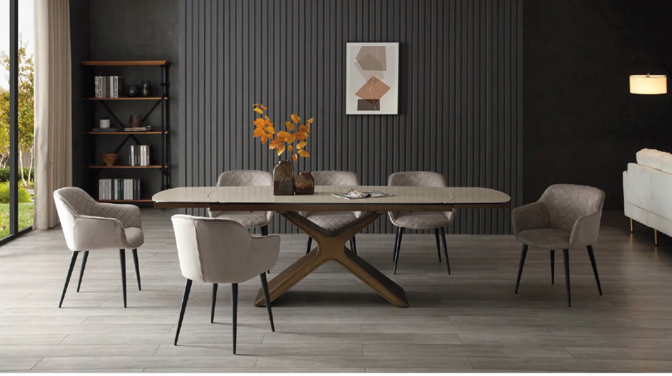 Luxury Modern Sandy Extendable Dining Table European Style for Villa