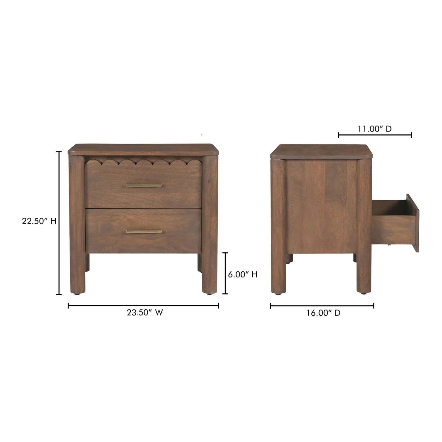Luxury Modern Scalloped-Edge 2-Drawer Nightstand European Style for Villa