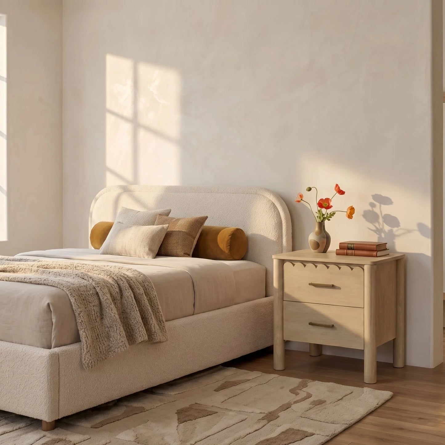 Luxury Modern Scalloped-Edge 2-Drawer Nightstand European Style for Villa