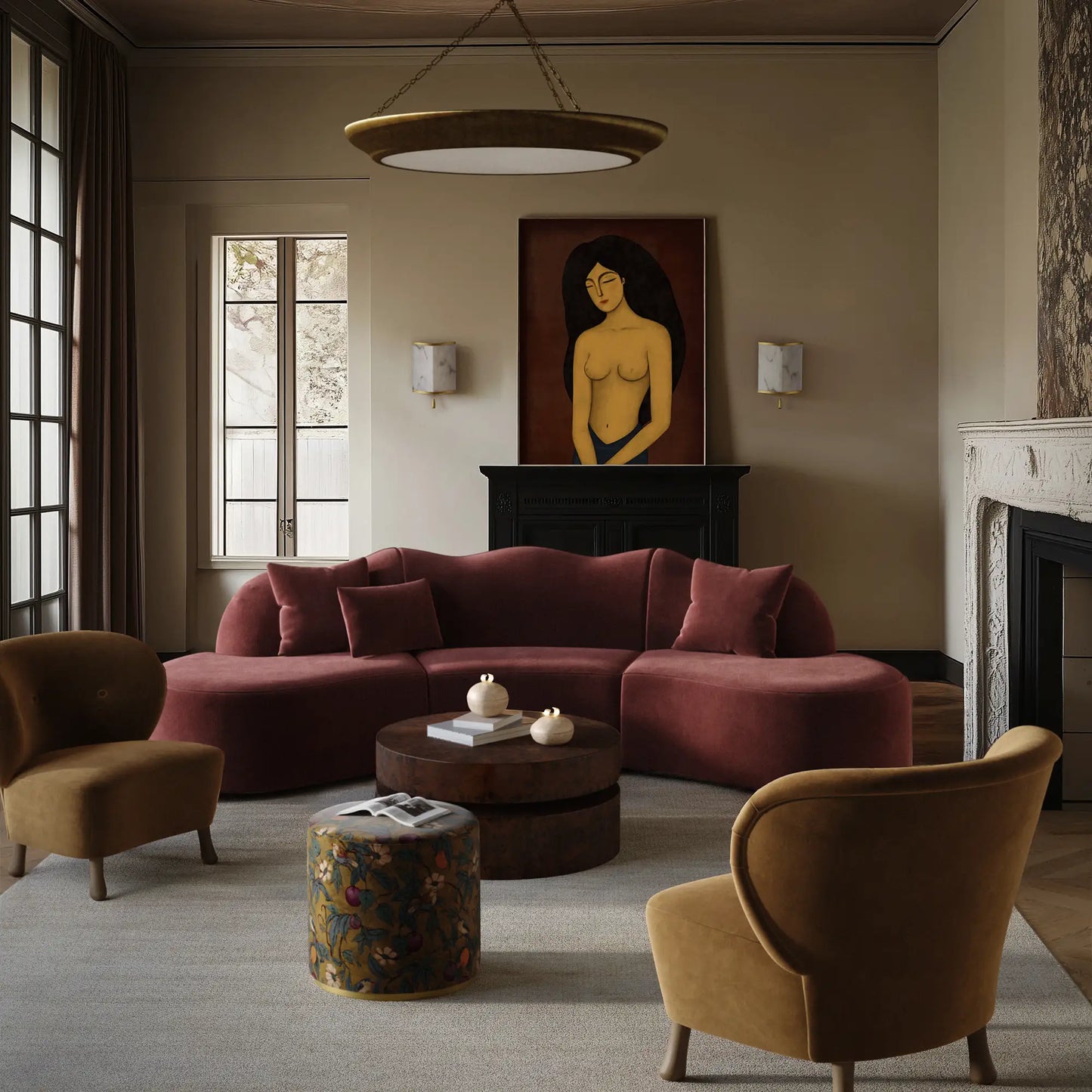 Luxury Modern Serpentine Sectional Sofa European Style for Villa