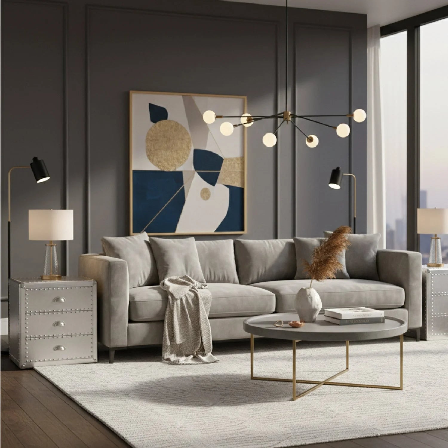 Luxury Modern Silver 3-Drawer End Table European Style for Villa