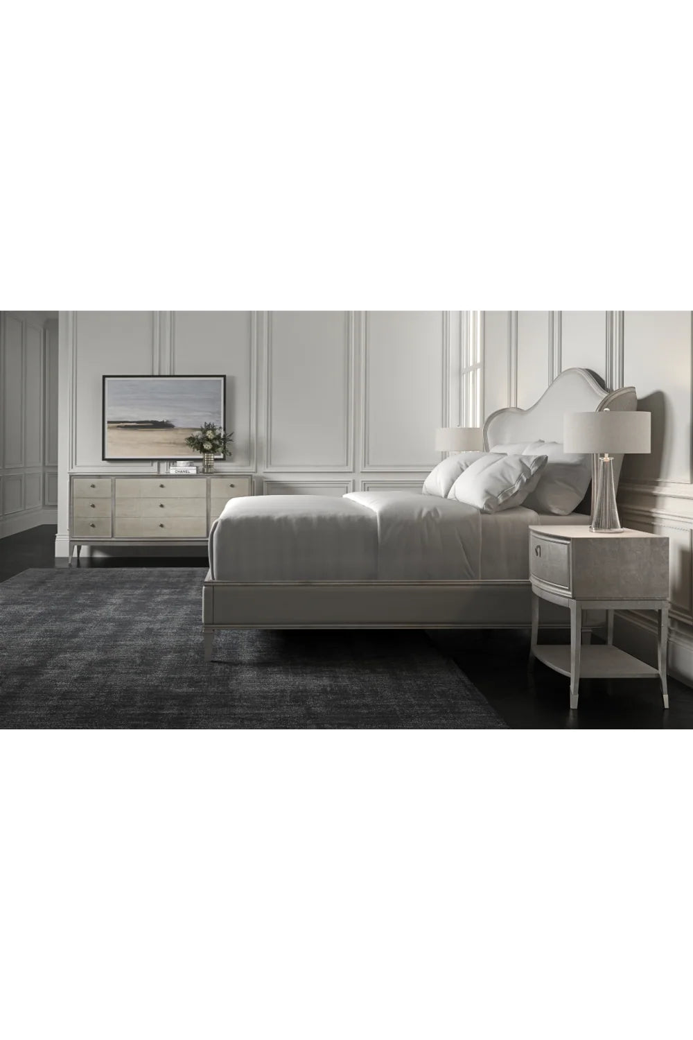 Luxury Modern Silver Glazed 9-Drawer Dresser European Style for Villa