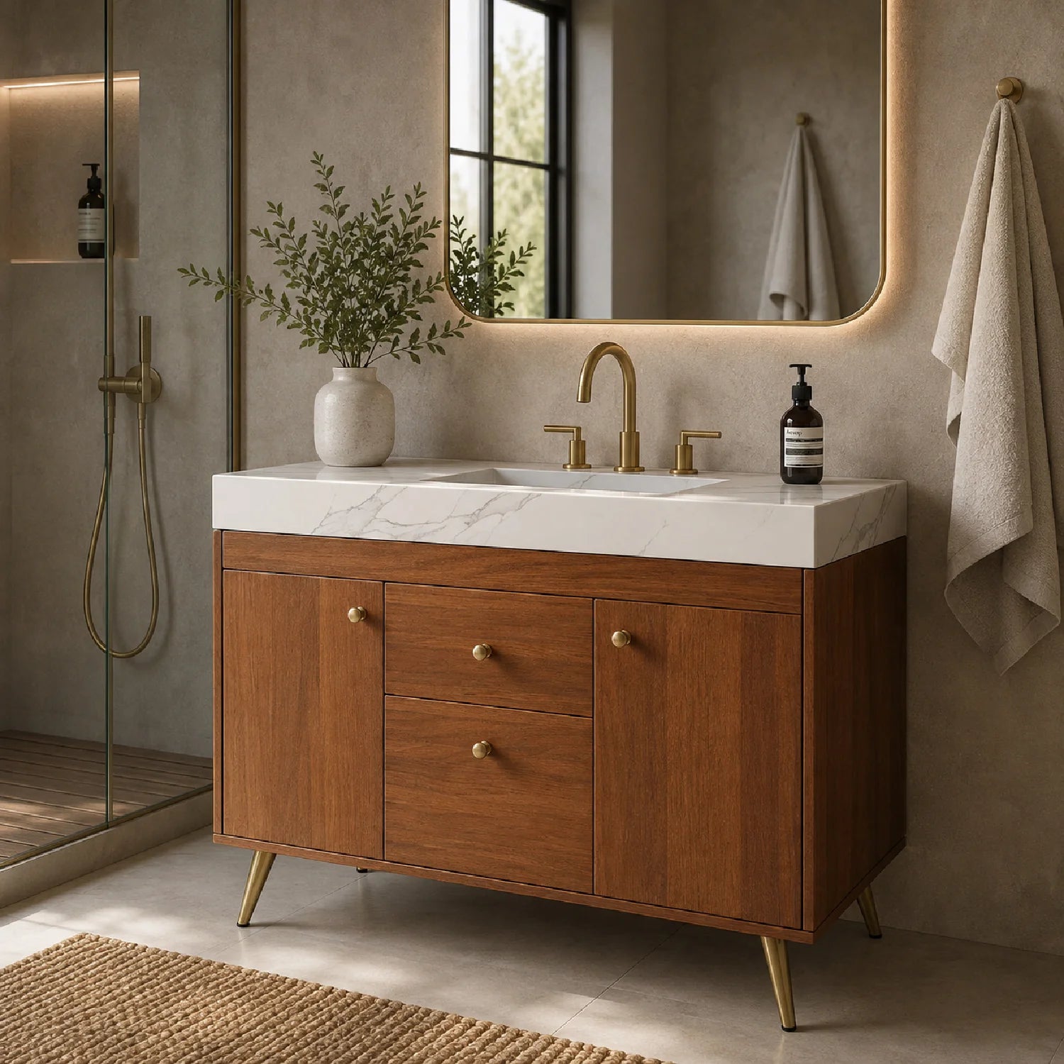 Luxury Modern Sintered Stone Bathroom Vanity European Style for Villa