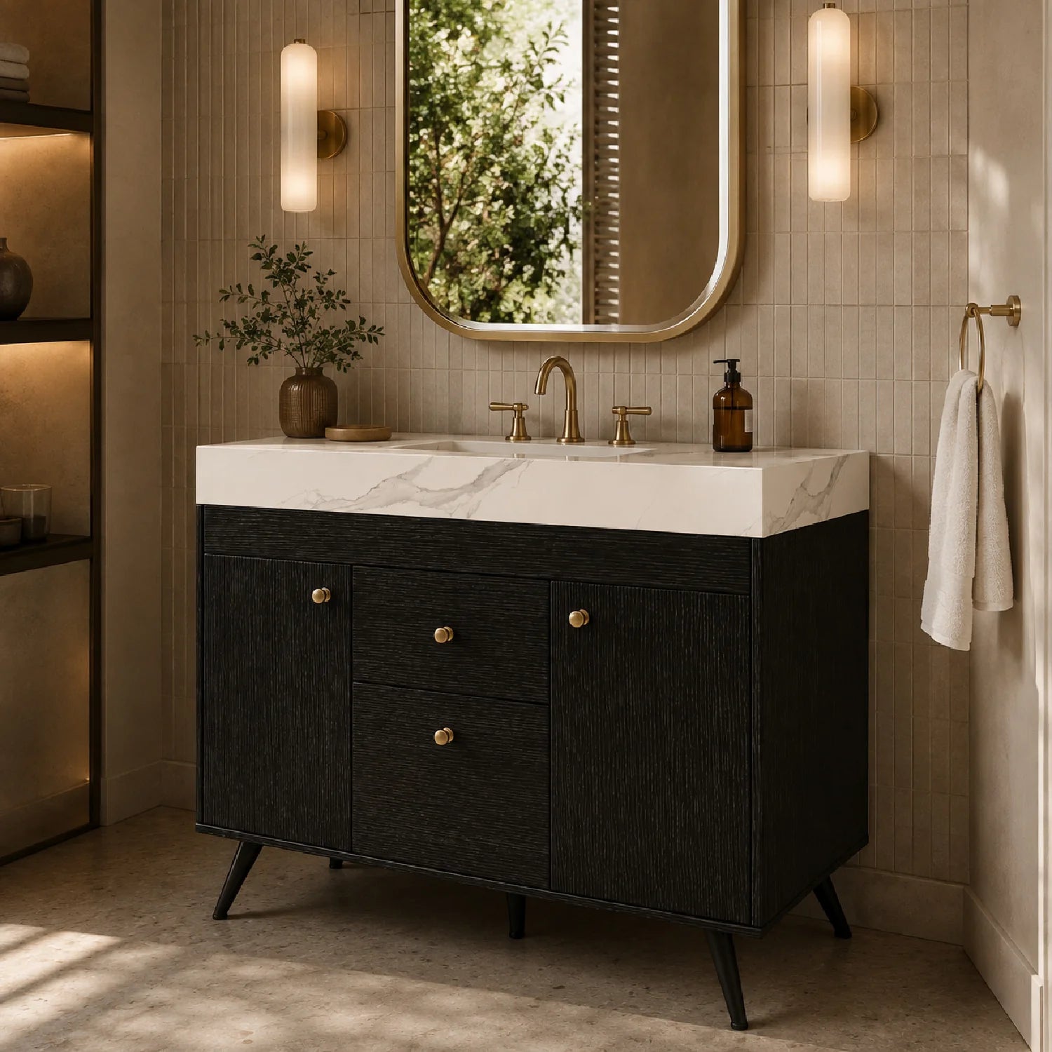 Luxury Modern Sintered Stone Bathroom Vanity European Style for Villa