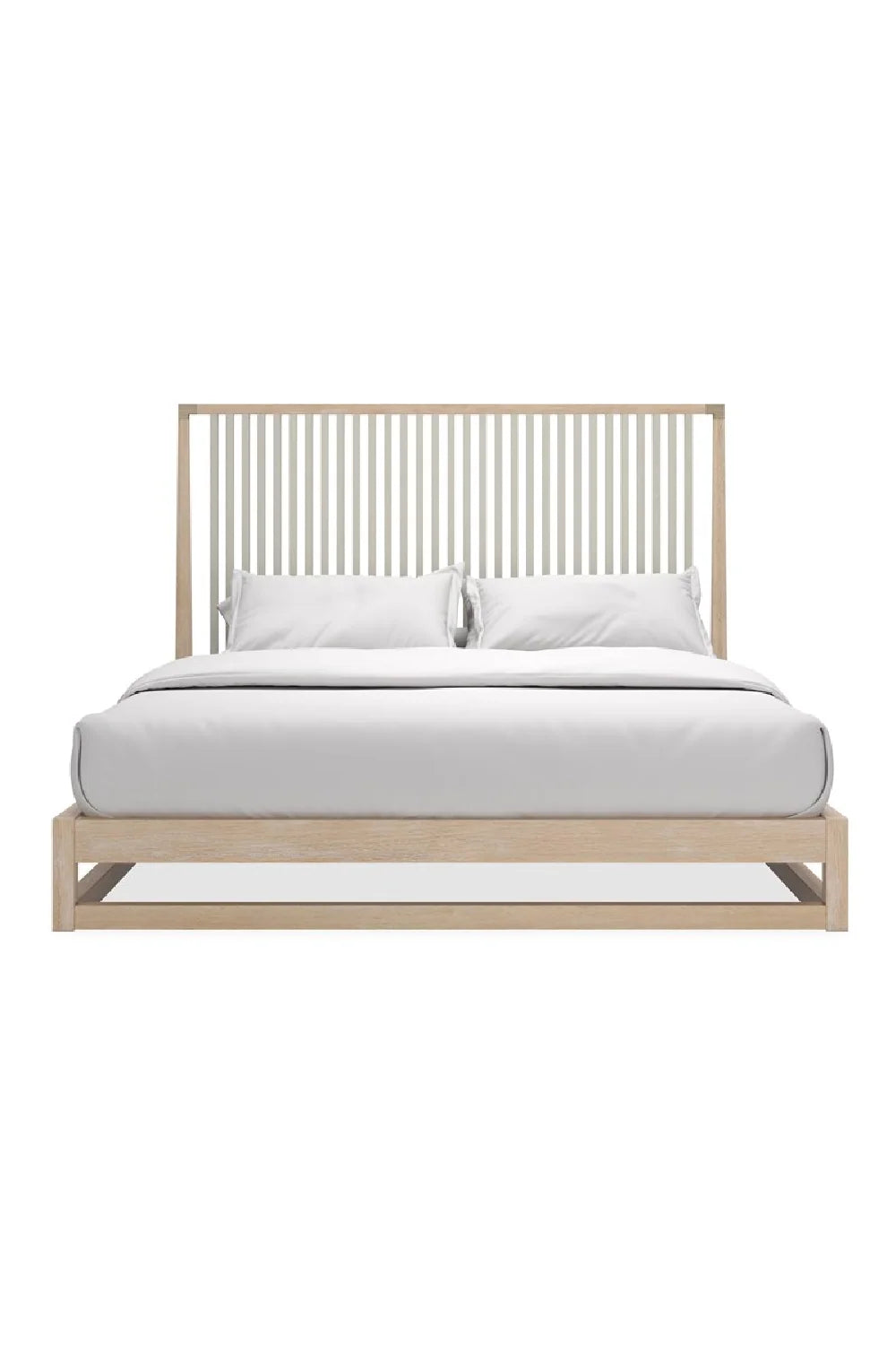 Luxury Modern Slatted Oak King Bed European Style for Villa