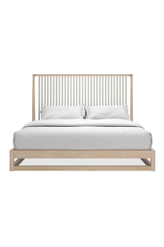 Luxury Modern Slatted Oak King Bed European Style for Villa