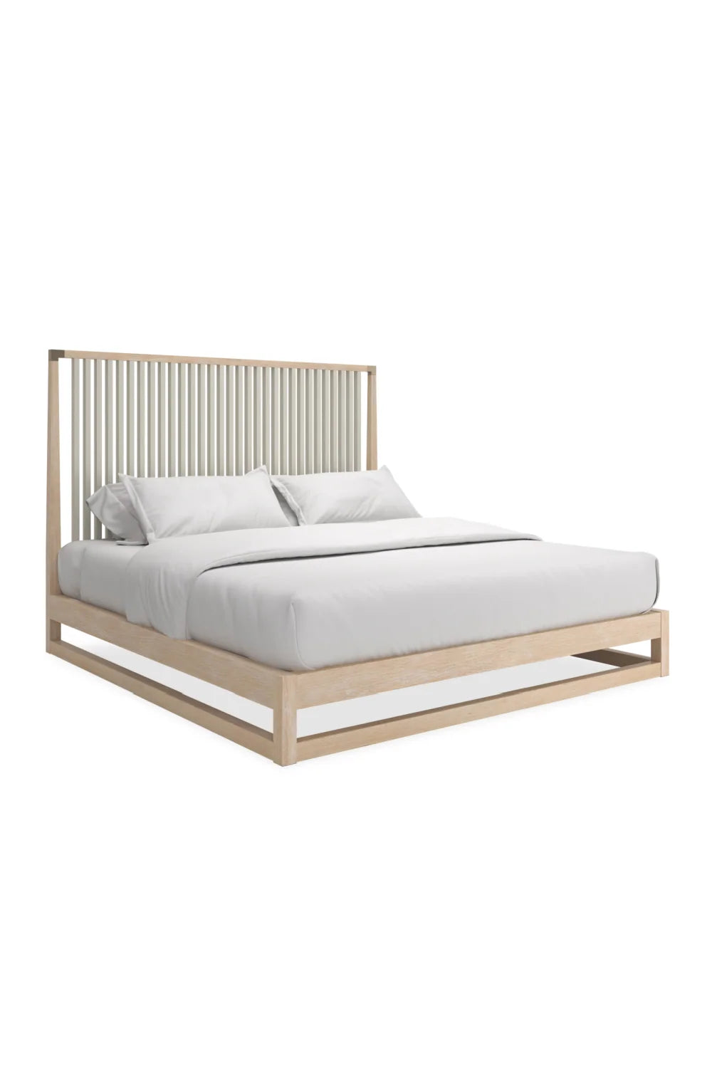 Luxury Modern Slatted Oak King Bed European Style for Villa