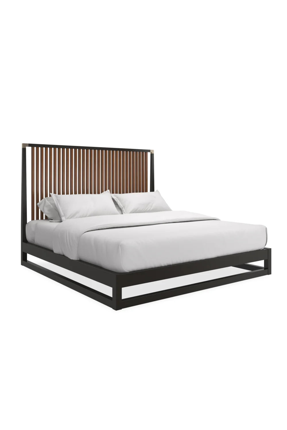 Luxury Modern Slatted Oak King Bed European Style for Villa
