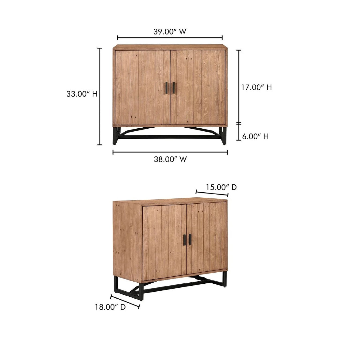 Luxury Modern Slatted Pine 2-Door Cabinet European Style for Villa