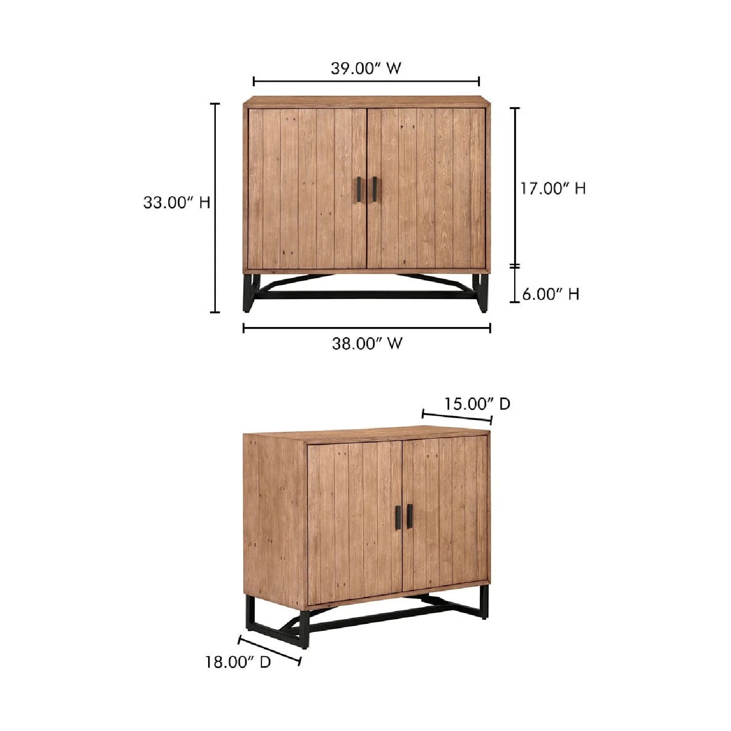 Luxury Modern Slatted Pine 2-Door Cabinet European Style for Villa