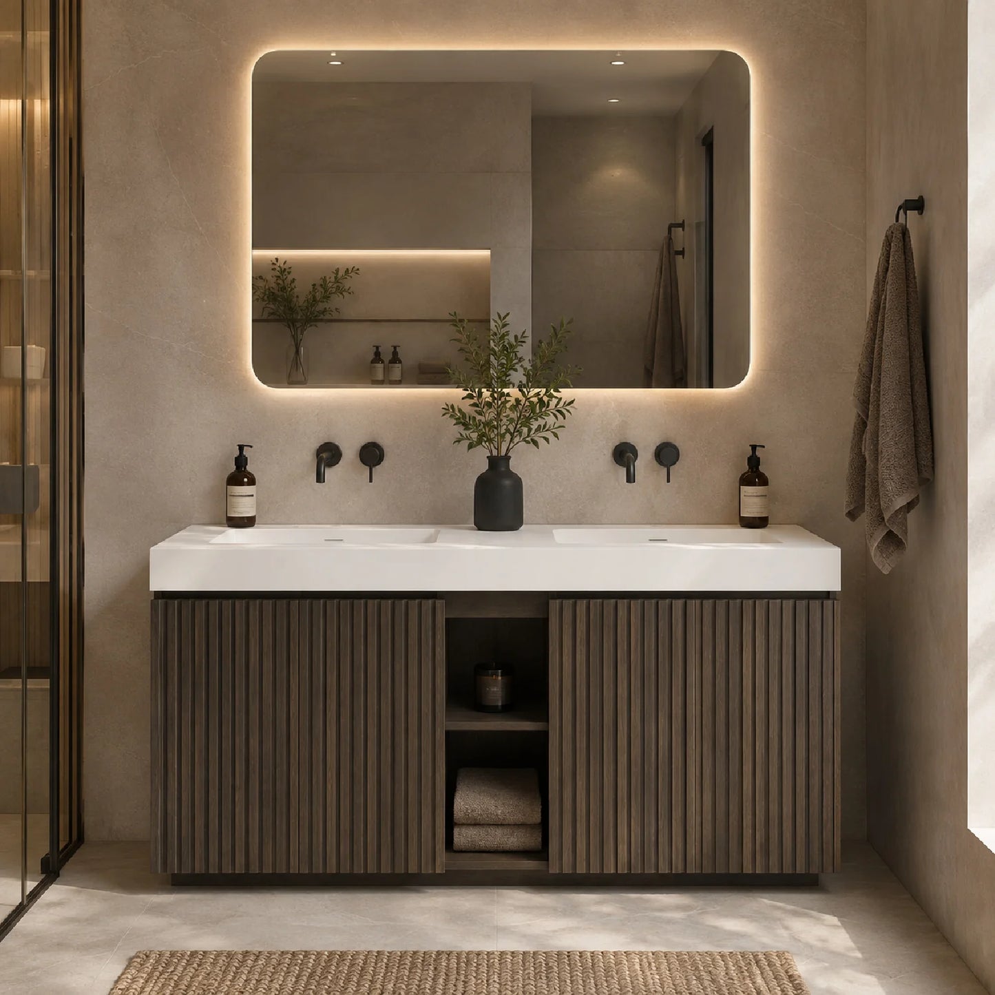 Luxury Modern Smoked Oak Bathroom Vanity European Style for Villa