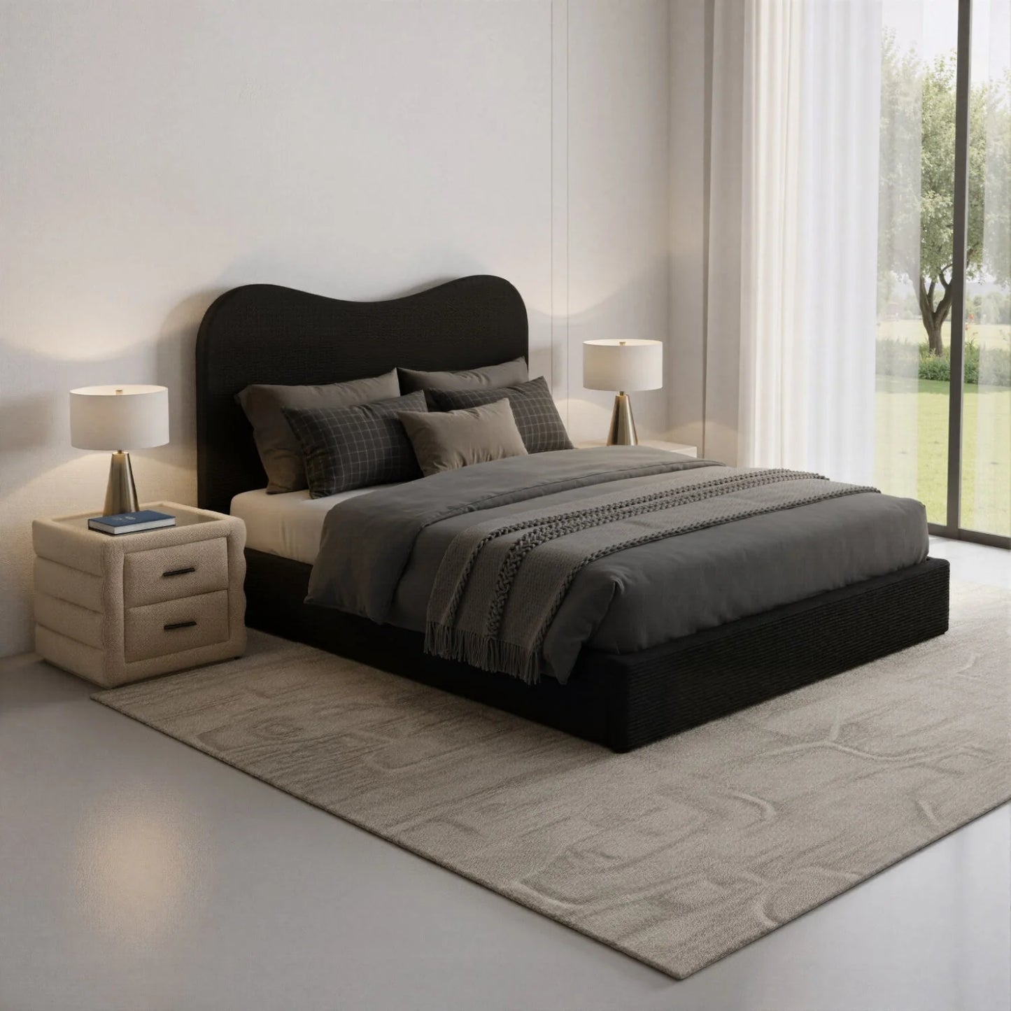 Luxury Modern Soffice Shearling 2-Drawer Nightstand European Style for Villa