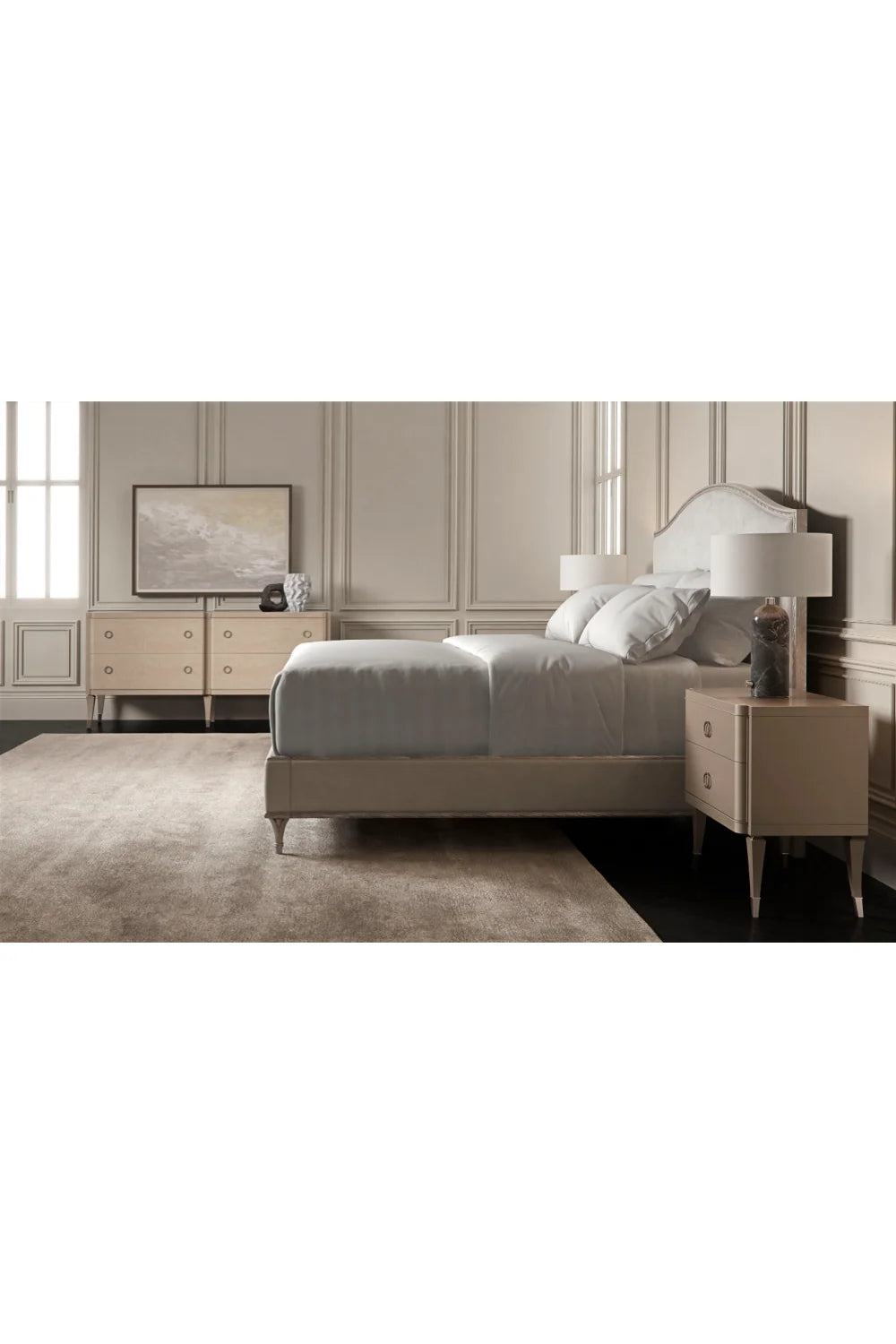Luxury Modern Soft Metallic 2-Drawer Nightstand European Style for Villa