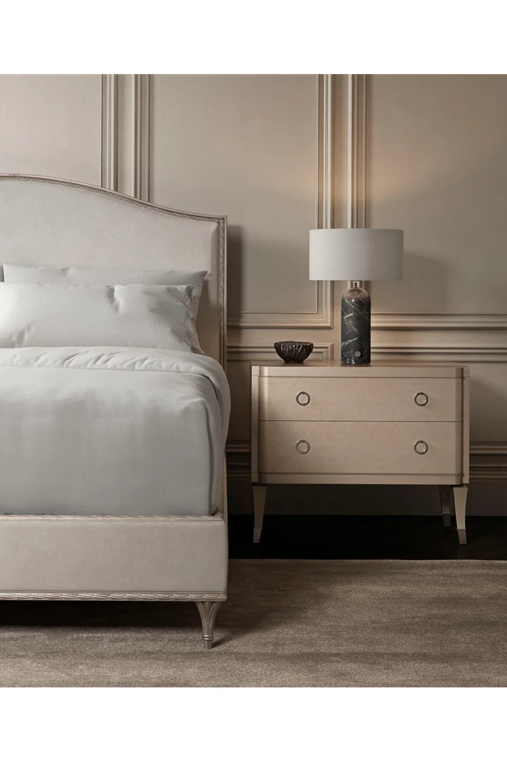 Luxury Modern Soft Metallic 2-Drawer Nightstand European Style for Villa