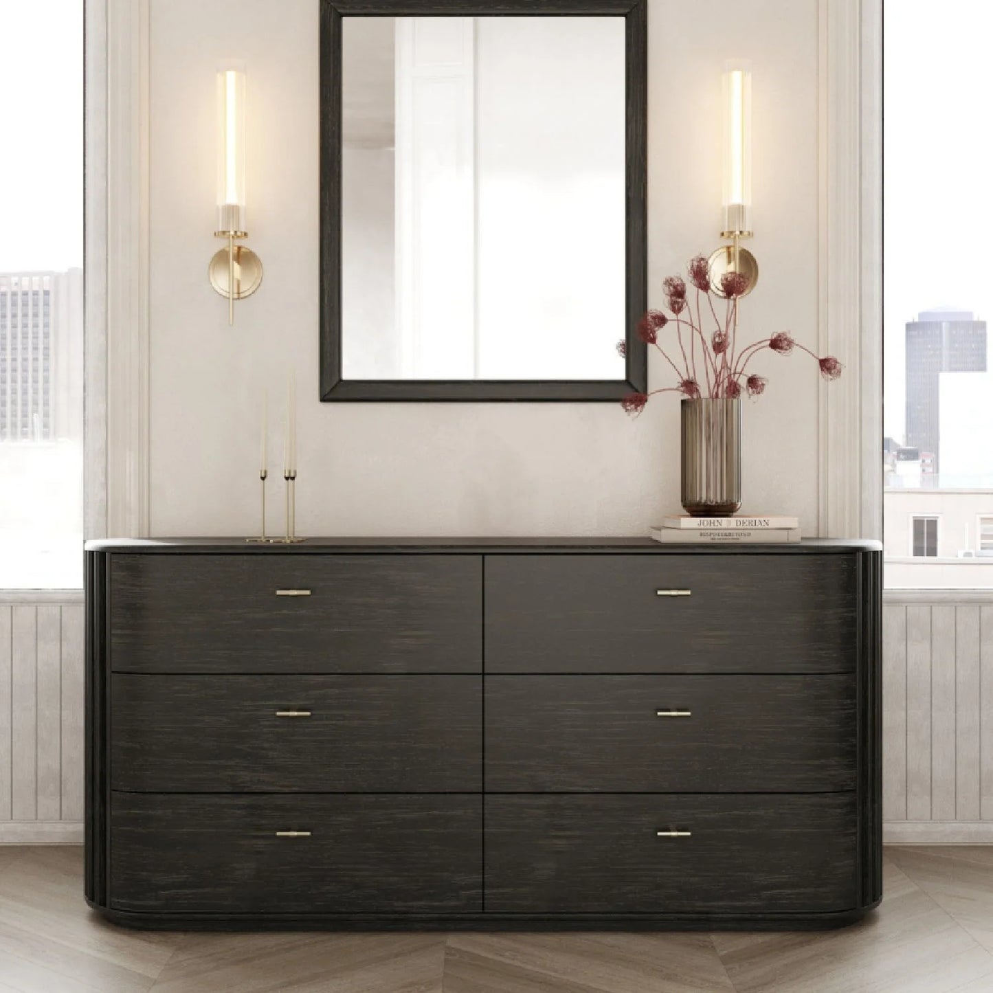 Luxury Modern Solid Acacia 6-Drawer Dresser European Style for Villa