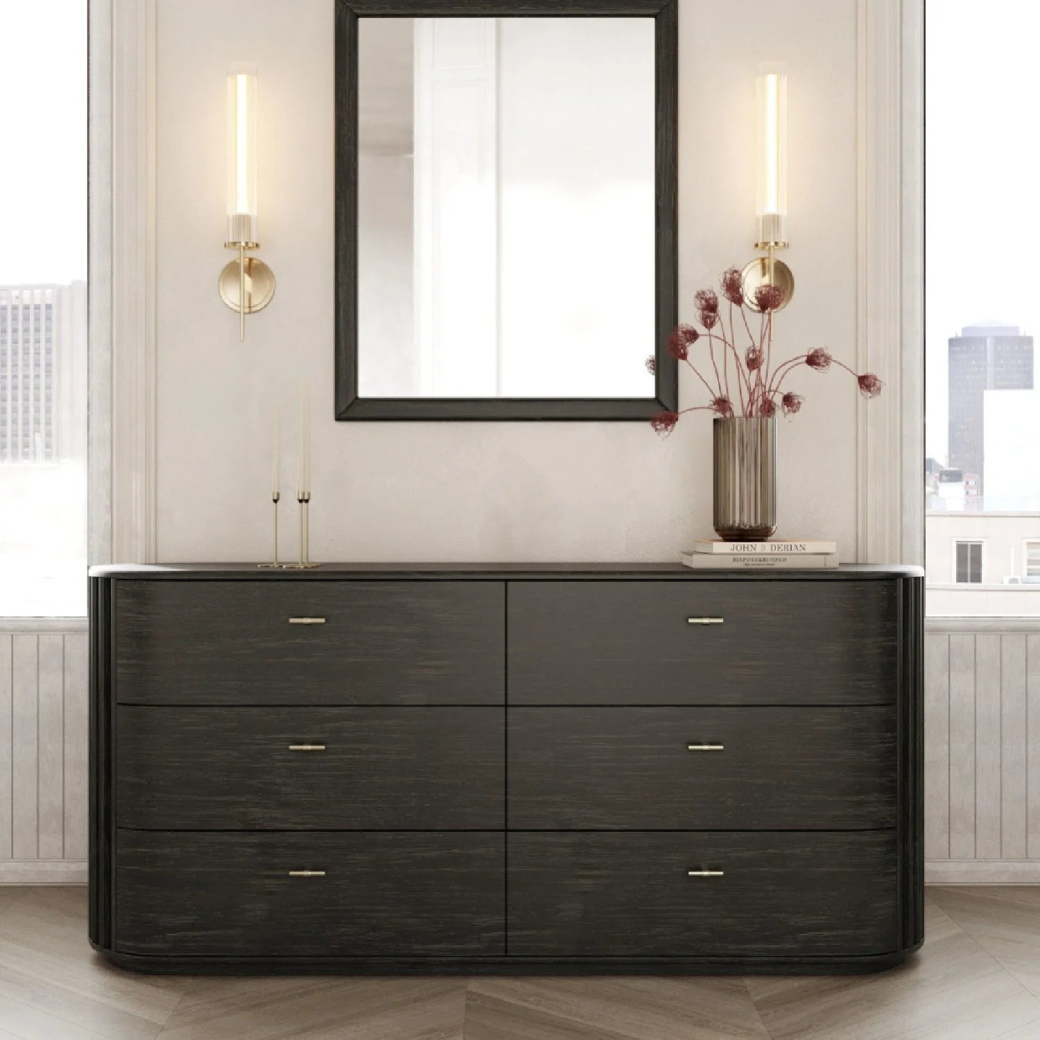Luxury Modern Solid Acacia 6-Drawer Dresser European Style for Villa