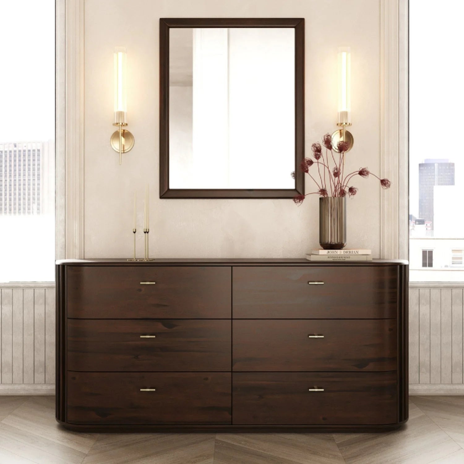 Luxury Modern Solid Acacia 6-Drawer Dresser European Style for Villa