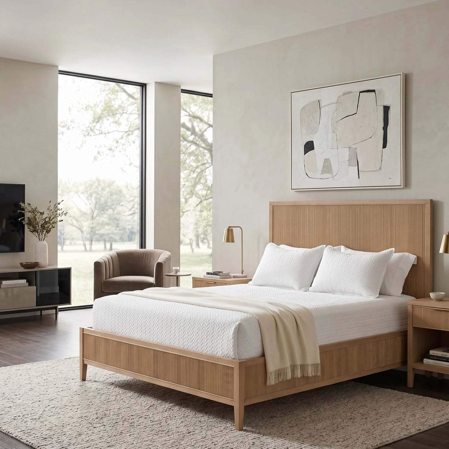 Luxury Modern Solid Oak Bed European Style for Villa